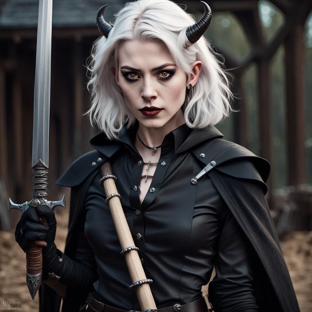 Gothic Fantasy Tiefling Portrait with Sword