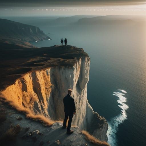 Person on Cliff Edge in Hyperrealistic Style