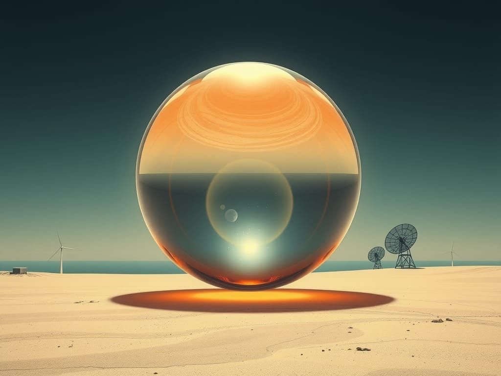 Glass Orb in Surreal Alien Landscape