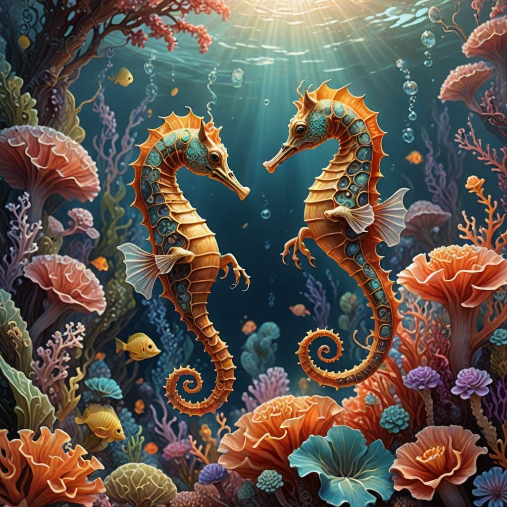 Whimsical Coral Reef Scene in Ethereal Fantasy Art