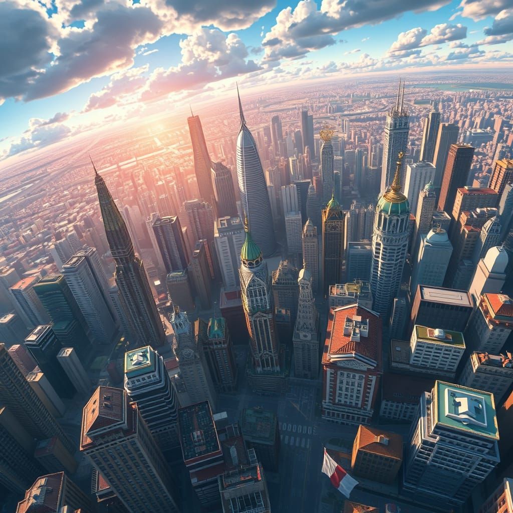 High-Altitude Cityscape with Distorted Flight Path in 3D Ani...