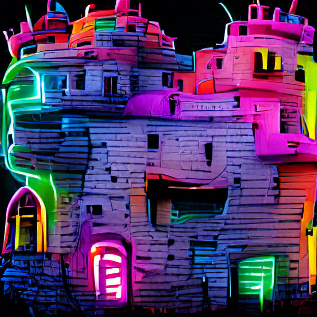 Futuristic Neon Castle in Digital Art Style