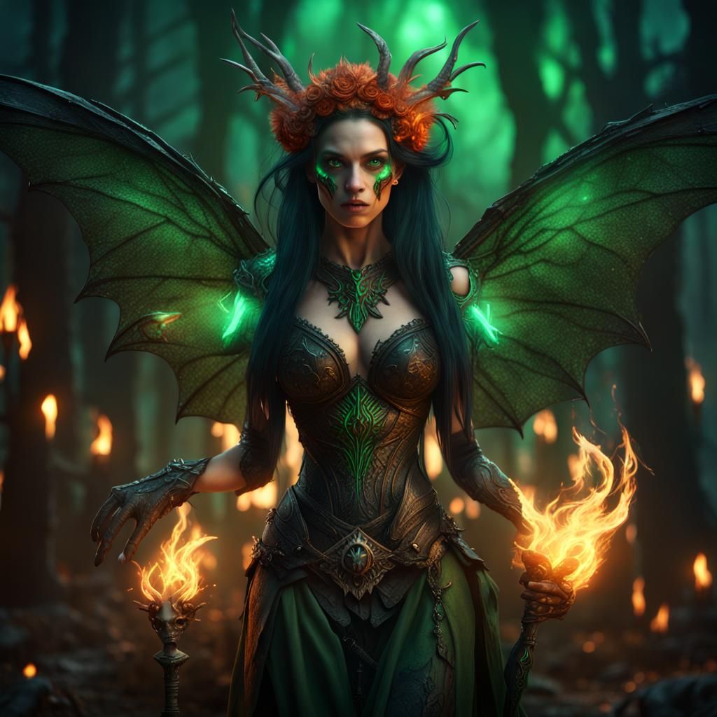 Dark Fairy with Flaming Skull Wand