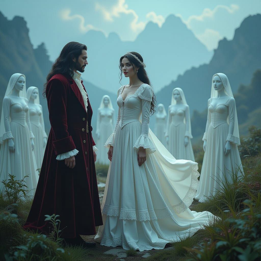 Surreal Dreamscape with Illusionist and Replicas