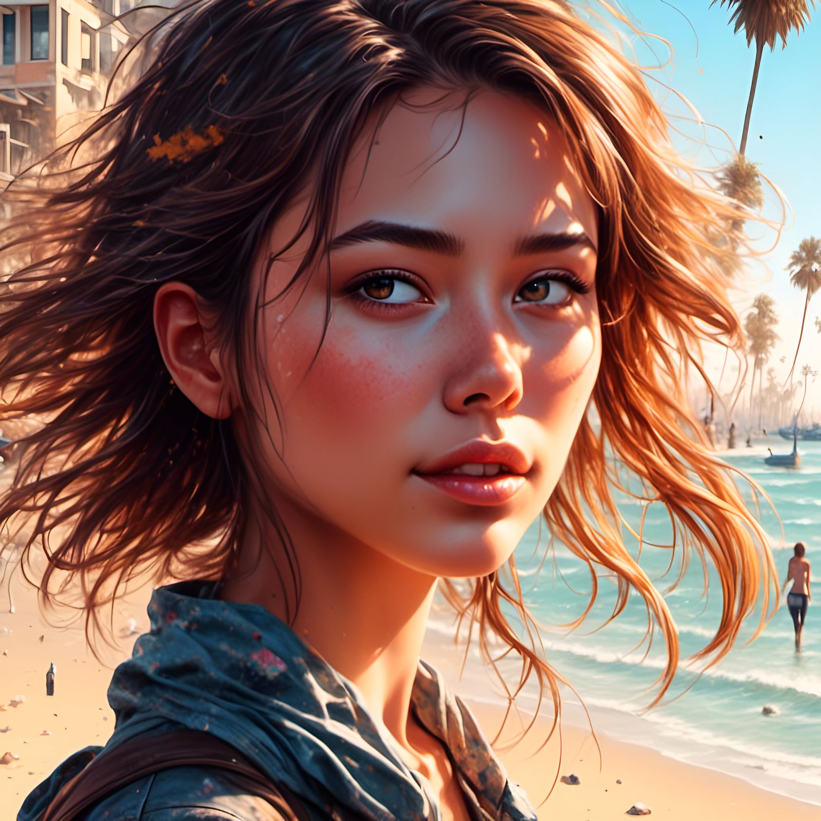 Girl on Venice Beach in Graphic Novel Style