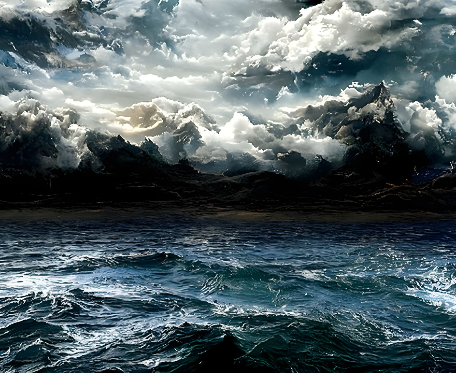 Blue Ocean Maelstrom: Luminous Seascape in Watercolor Style