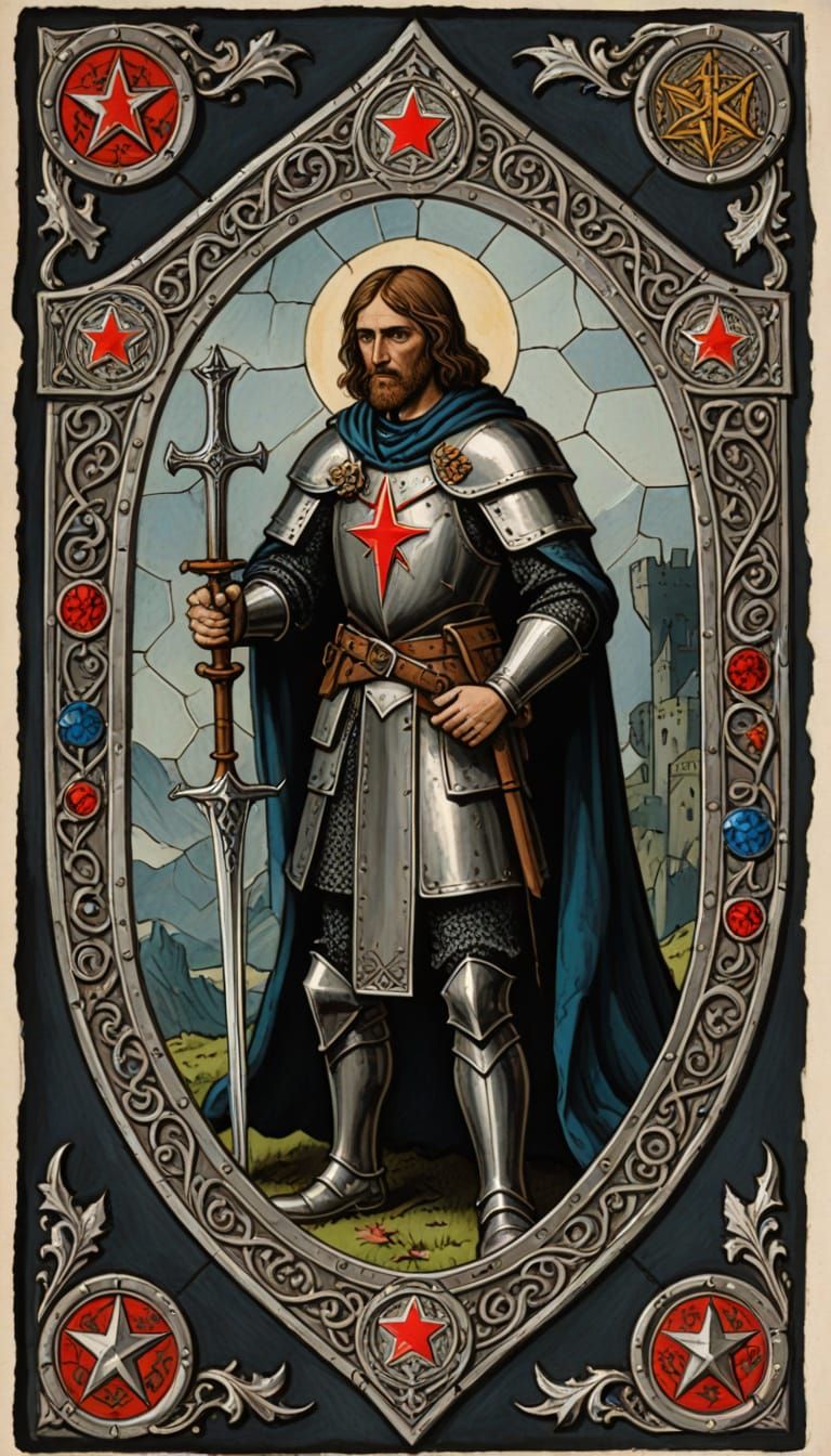 Sir Gawain in Arthurian Armor with Pentangle Shield