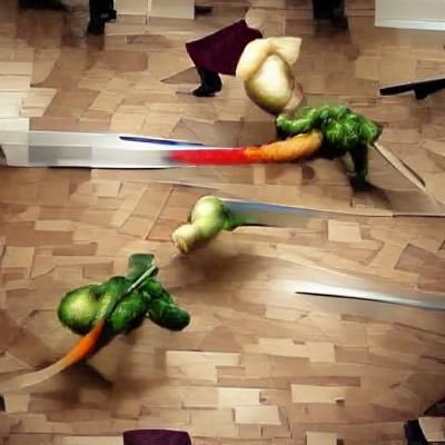 Vegetable Warriors Clash in Epic Sword Fight
