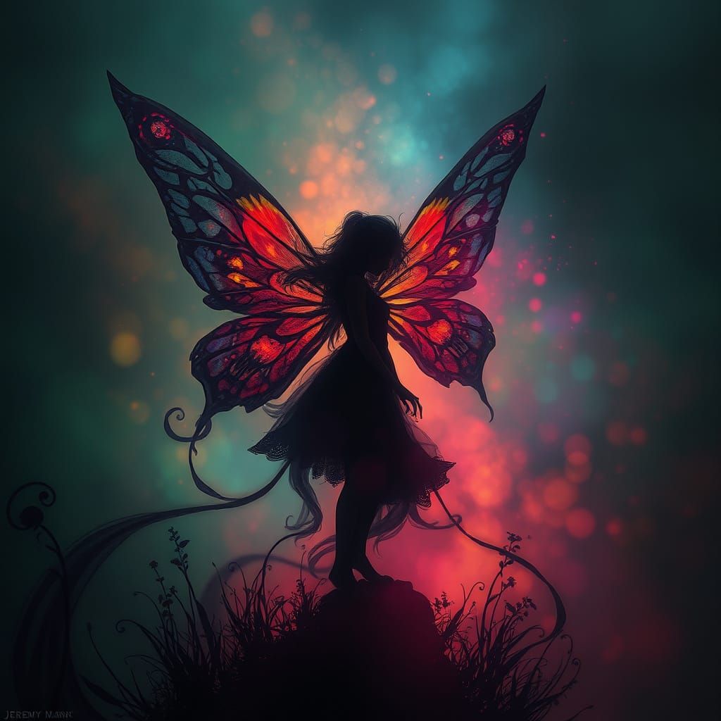Mysterious Fairy Silhouette in a Moody Night Scene