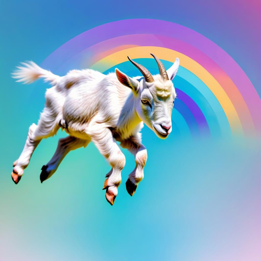 Abstract Flying Baby Goat Over Rainbow