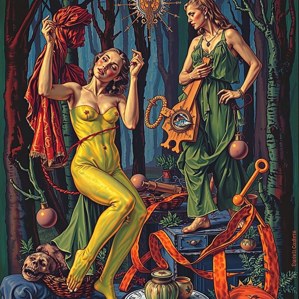 Dark Forest Scene with Abstract Elements