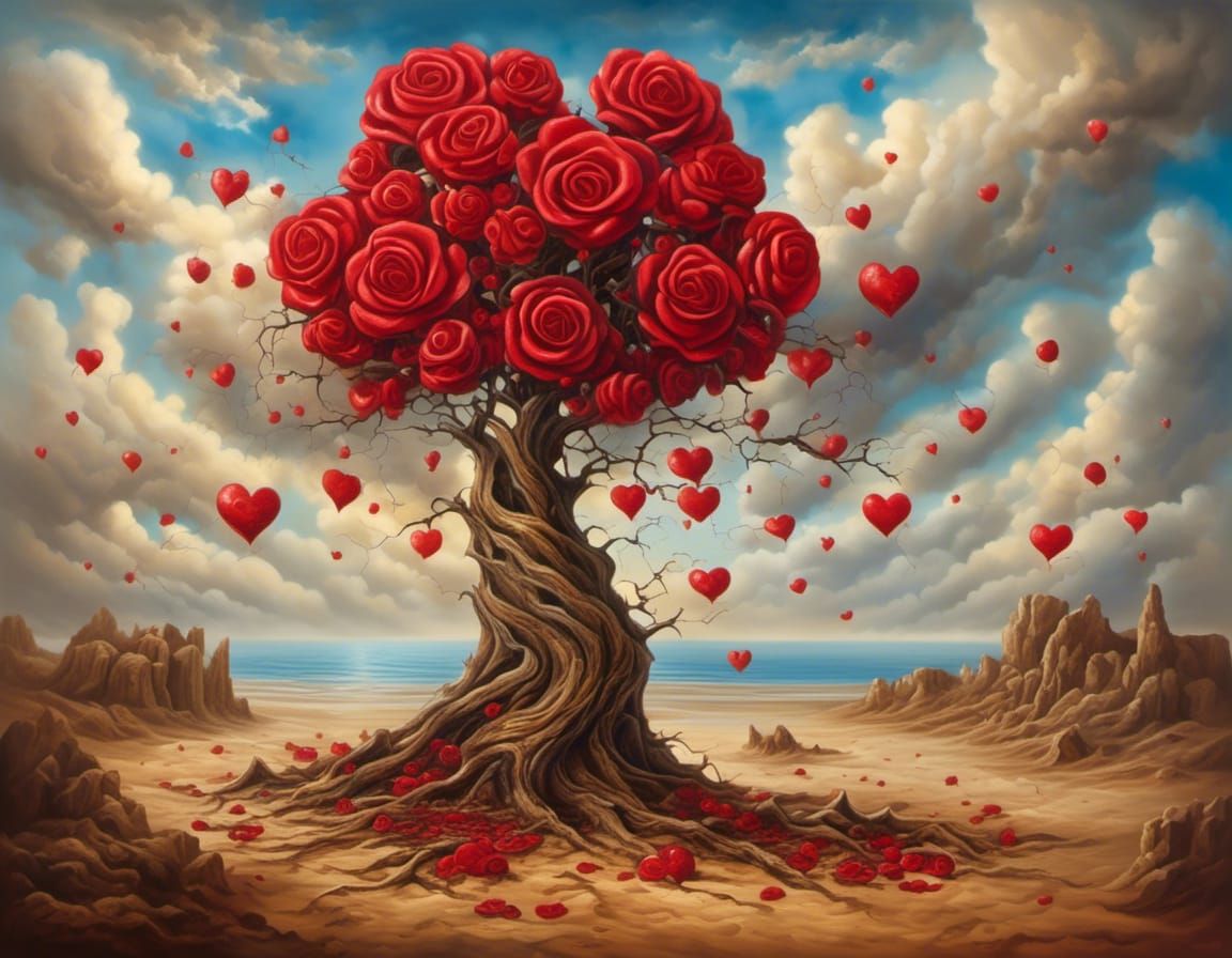 Surreal Mask Fused with Tree in Dreamlike Seascape