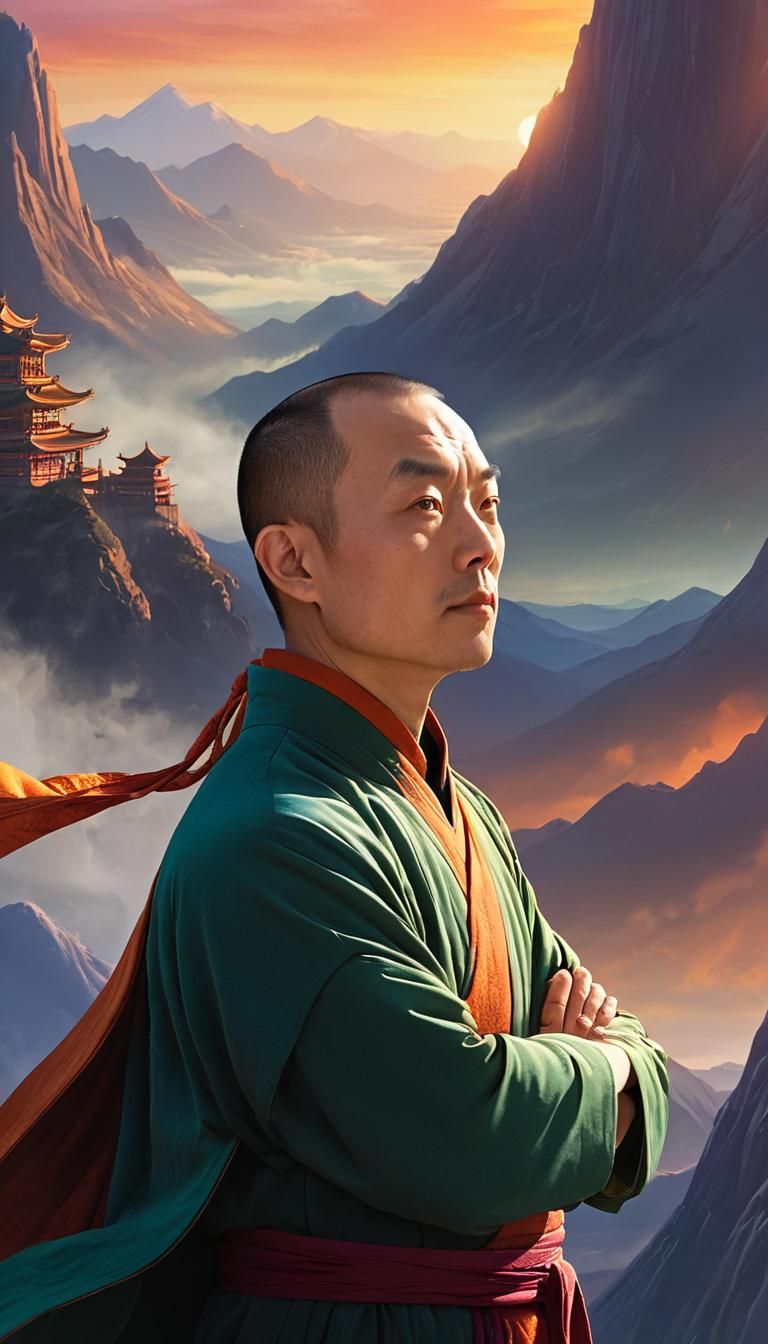 Kung Fu Master Sunset Portrait in Pixar-esque Style