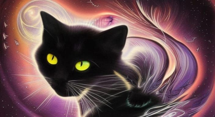 Mystical Black Cat in Comic Book Style