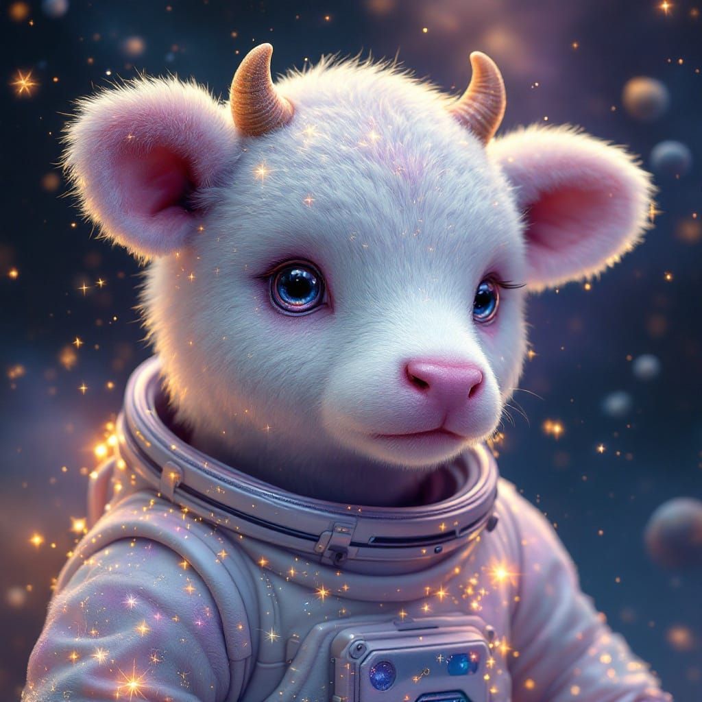 Whimsical Alien Teddy Bear Cows in Deep Space