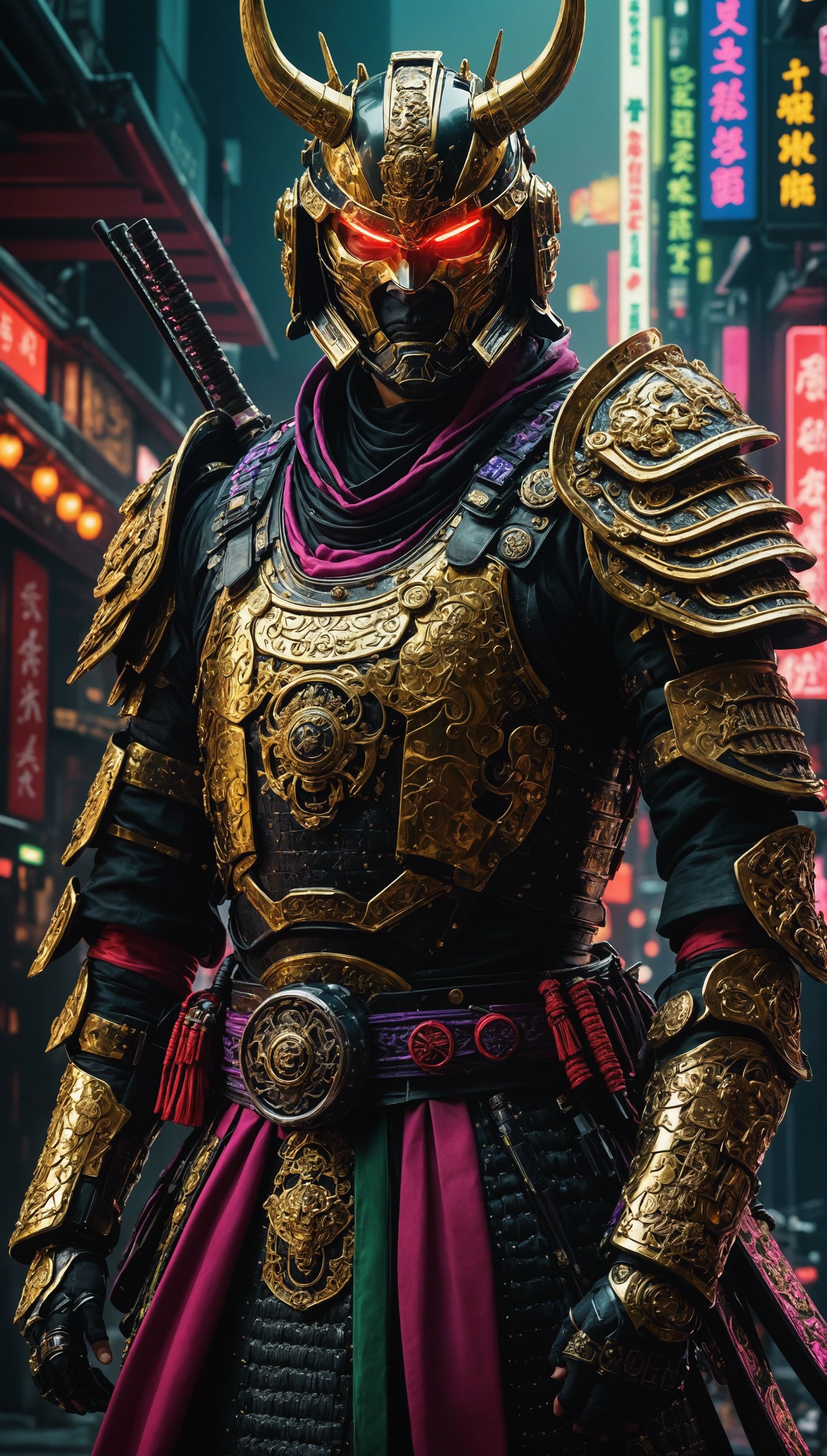 Futuristic Cyberpunk Samurai Warrior Portrait