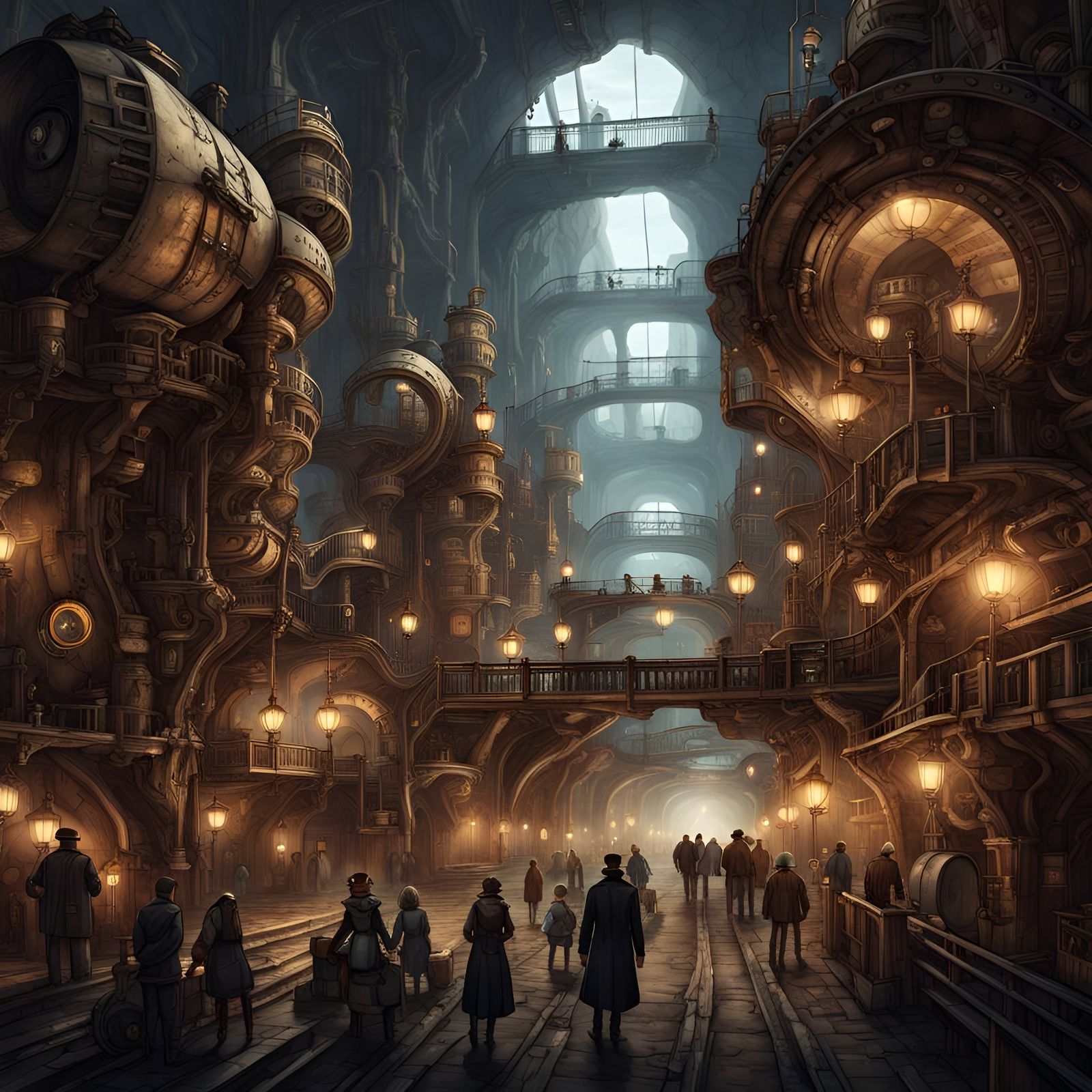 Steampunk Underground City with Engine