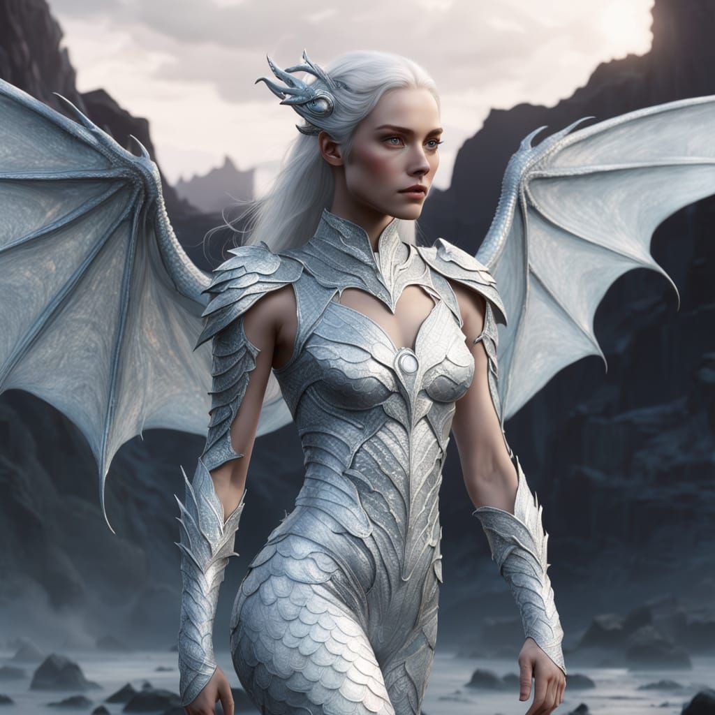 Mythical Woman Creature with Dragon Scales and Lava Wings