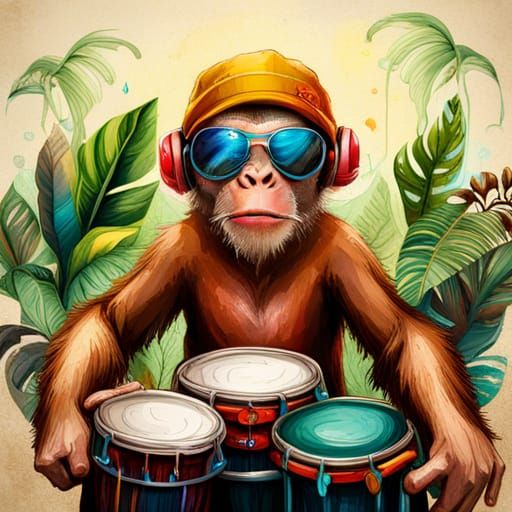 Monkey Drummer in Sunglasses: Digital Portrait