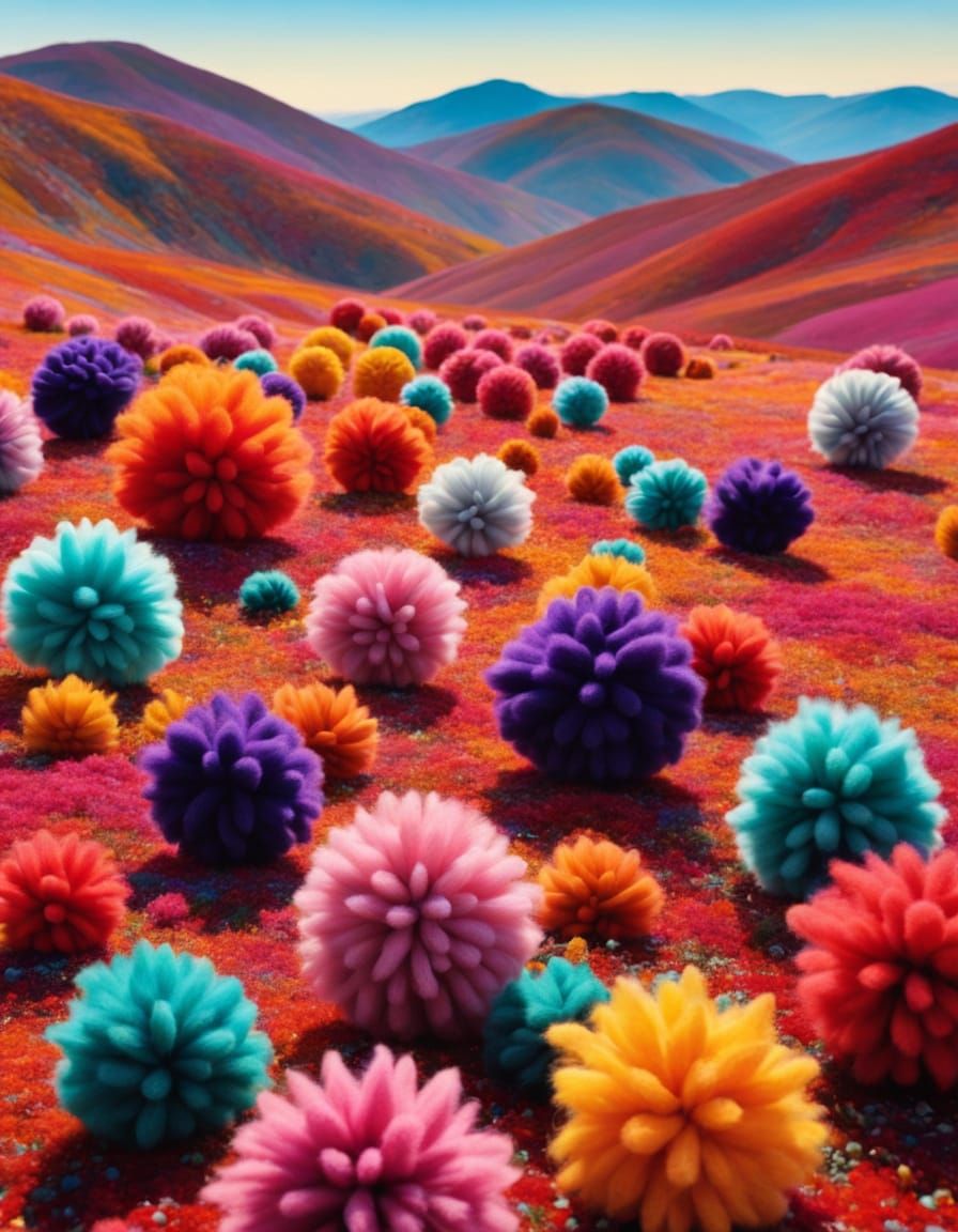 felted pom-poms, fabric puffs