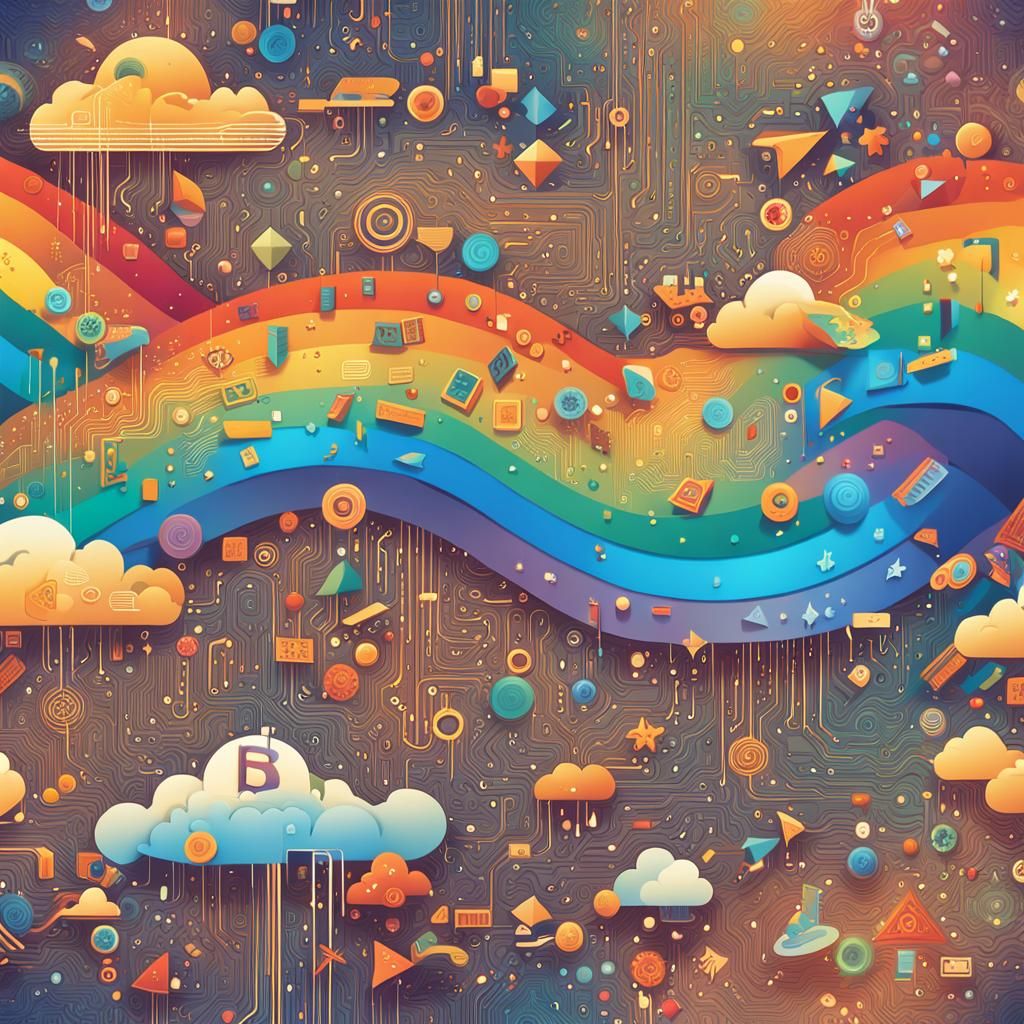 Friendly AI Surrounded by Data in Comic Book Art