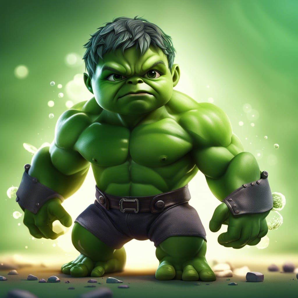 Adorable Baby Hulk in Hyperrealistic Digital Art