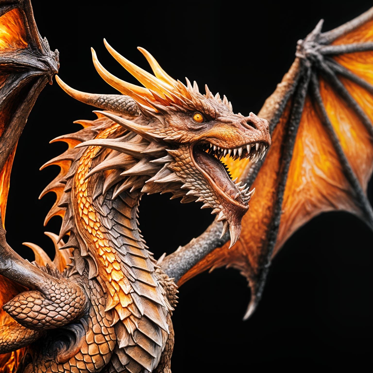 Pink Gold Dragon with Fire, Photorealistic Sharp Focus
