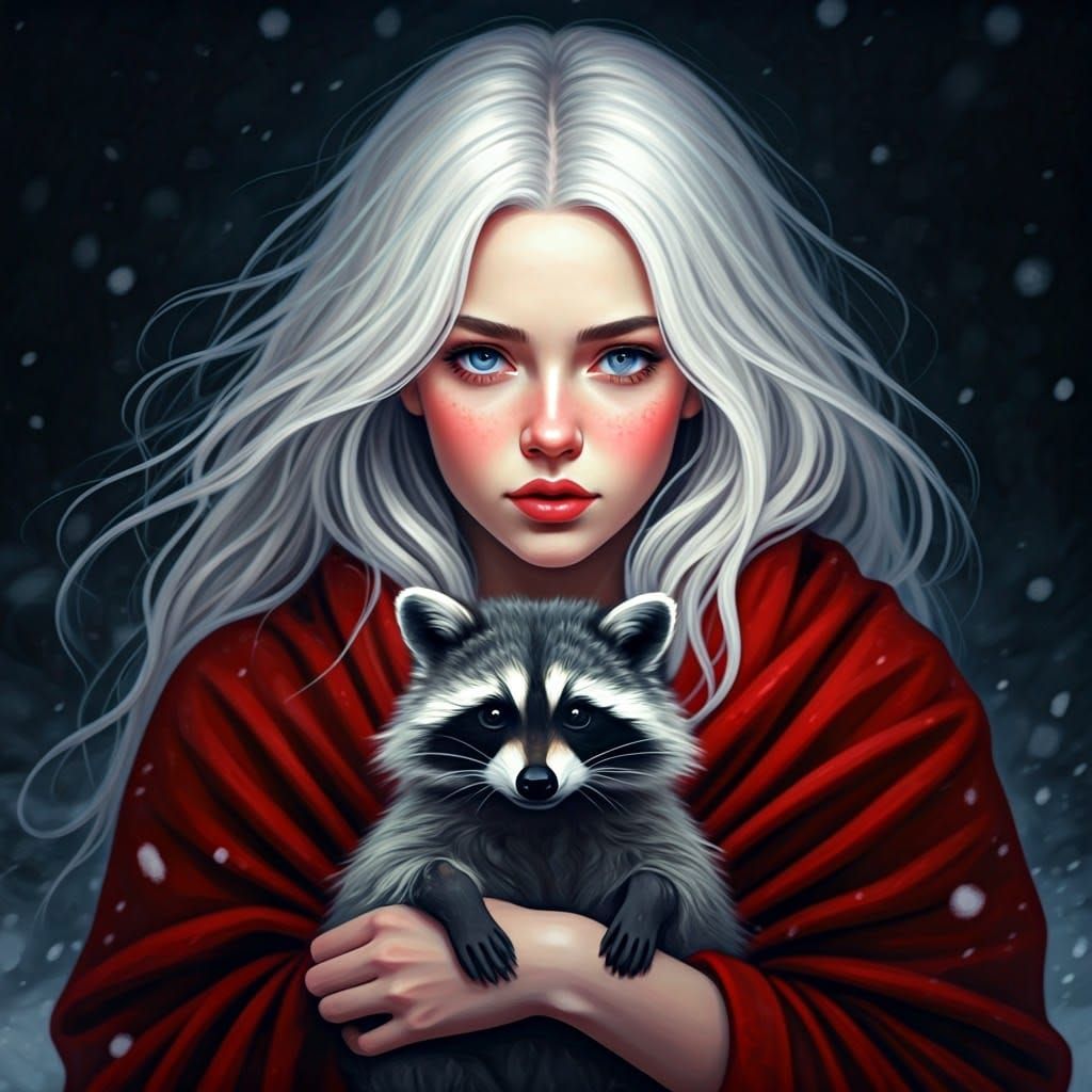 Woman with Raccoon in Old Masters Style