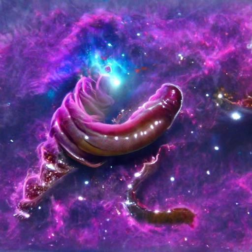 Galactic Space Worm with Neon Stars and Nebula