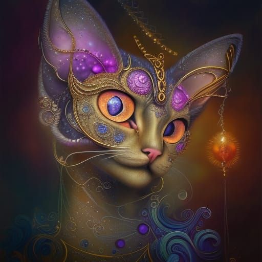 Glittering Fractal Siamese Cat Digital Painting