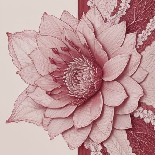 Exotic Crimson Flower Close-Up in Pencil Sketch Style