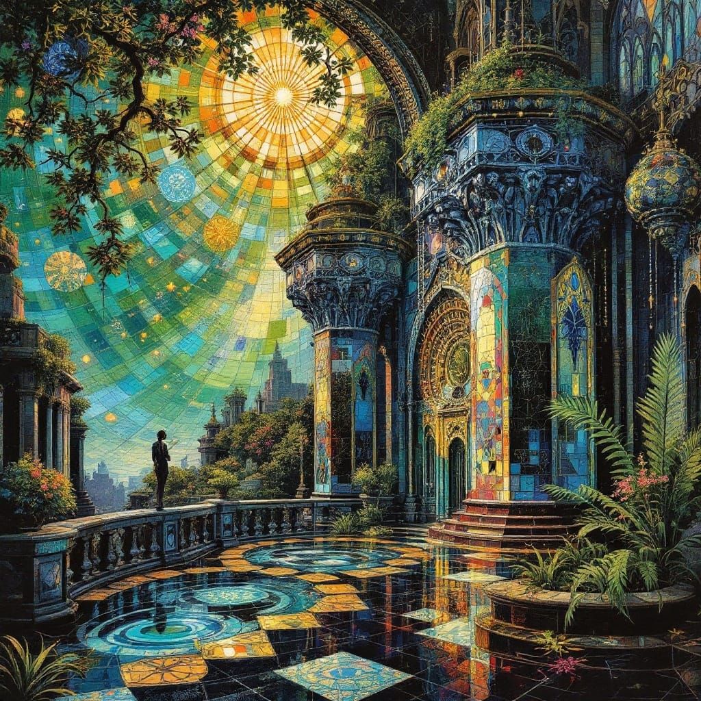 Hyper-Realistic Paradise Scene in Art Deco Style with Irides...