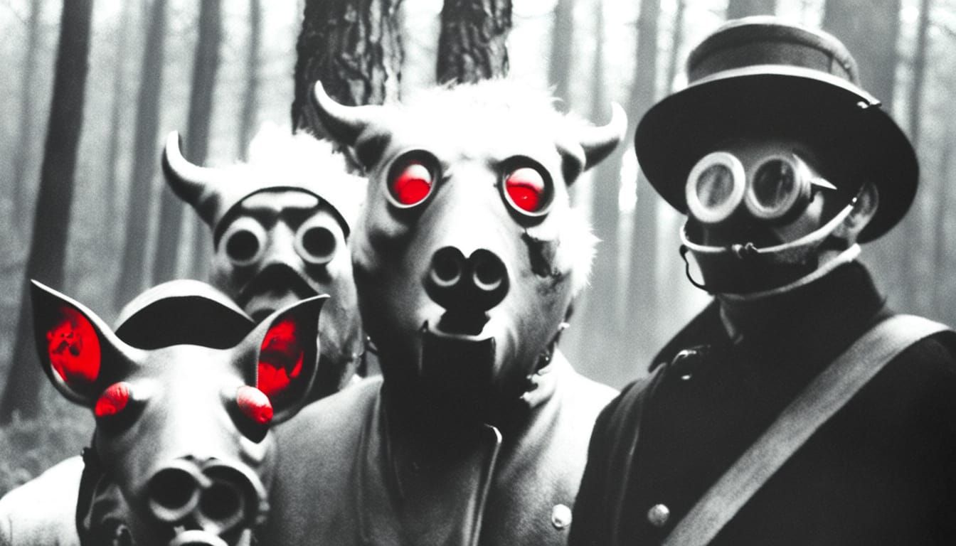 Satan and Pigs in Dark Forest: Surreal Portrait