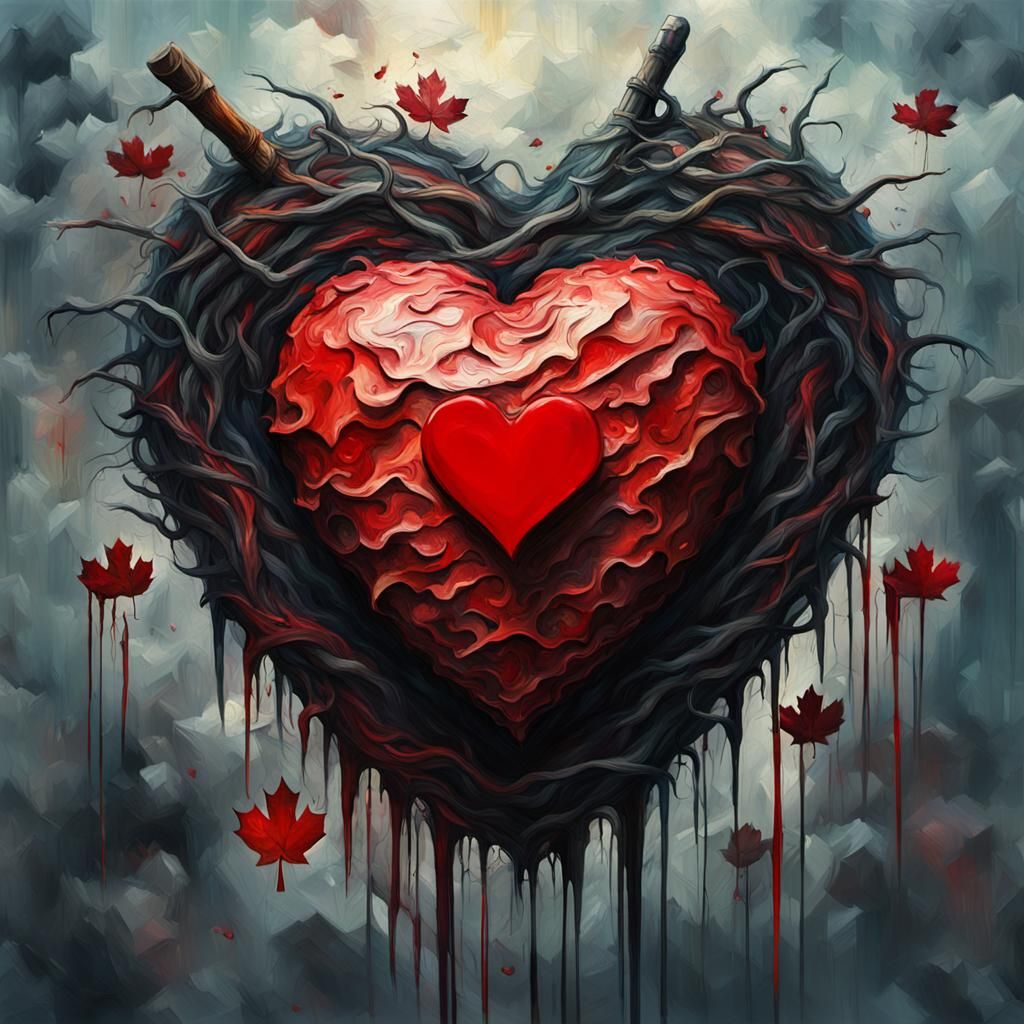Gothic Heart Impressionist Masterpiece in Grotesque Style