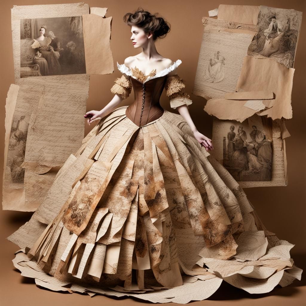 Fine Art Collage :: (No Arms or Hands, 1:4) (Wide Ange Lens, 1:1) (Victorian Ball Gown made of Paper, 1:3) :: Collapsed ...