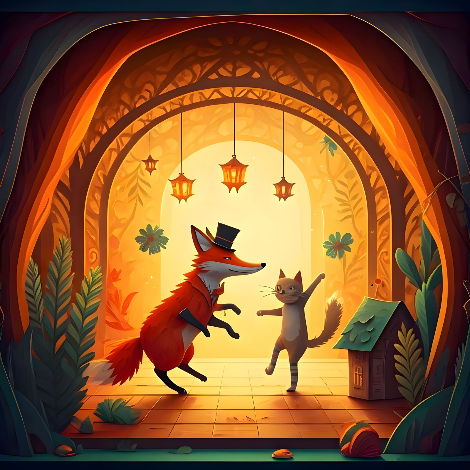 Whimsical Paper-Cut Diorama in Vibrant Colors and Textures