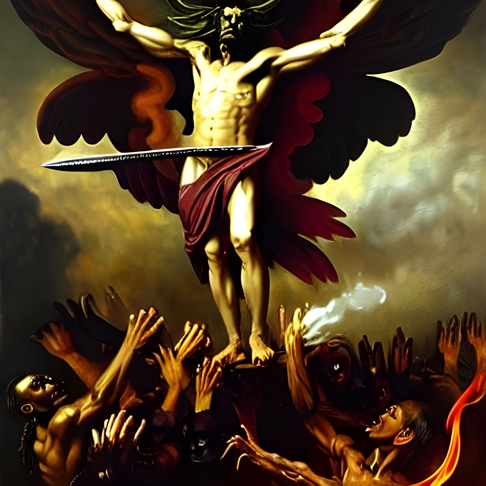 Sinister Demon's Gothic Triumph in Oil Painting