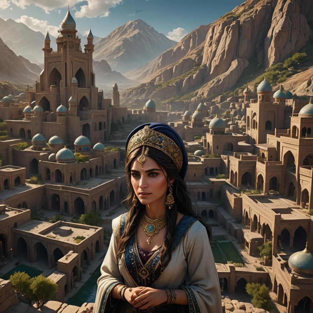 Beautiful Woman in Persian Land: Detailed Matte Painting