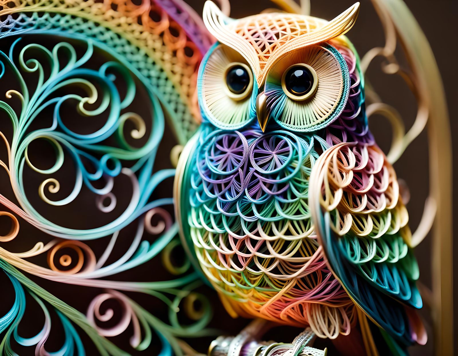 Delicate Owl String Art in Art Nouveau Style