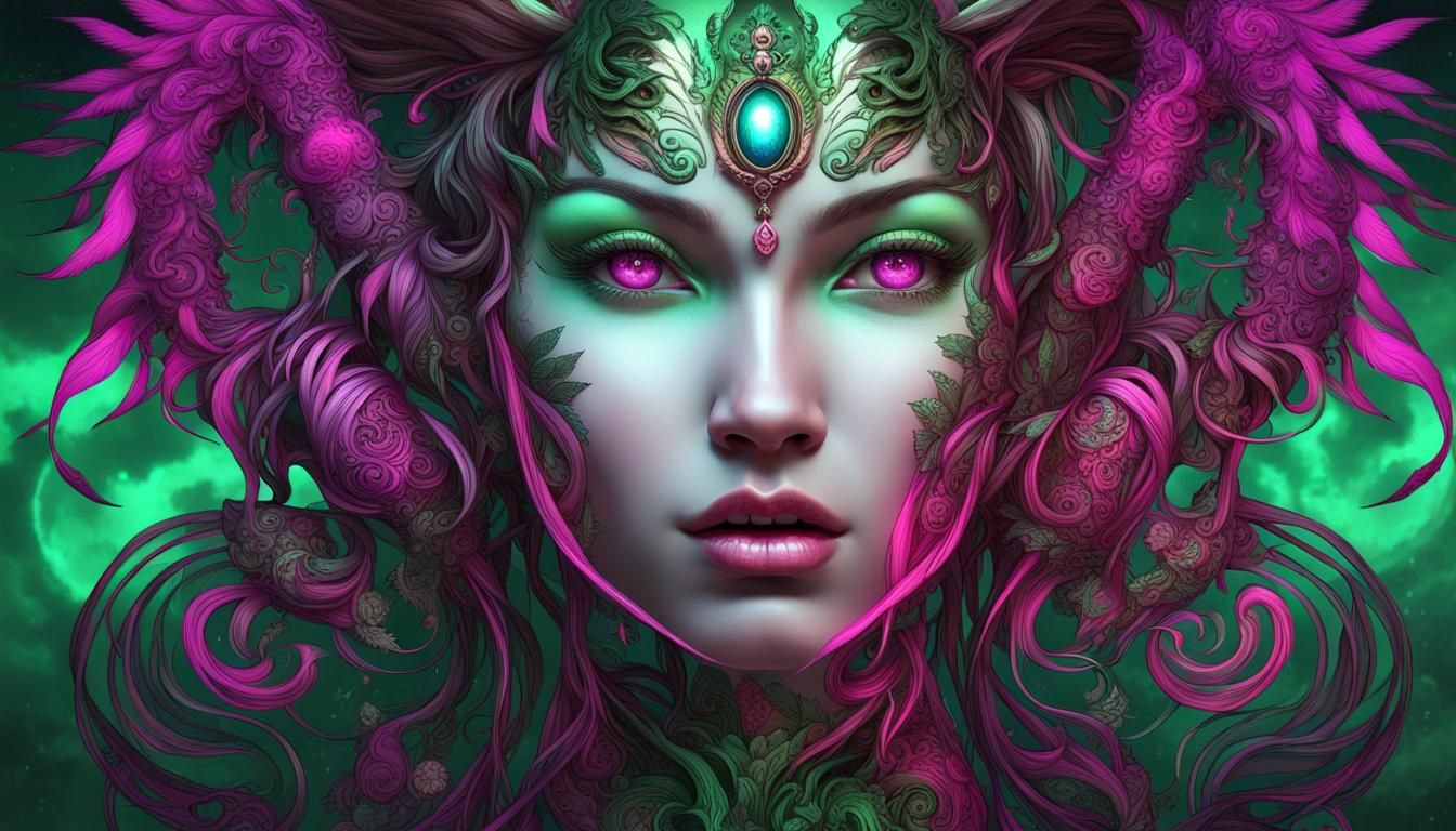 Radiant Angel Woman with Tiger, Digital Art