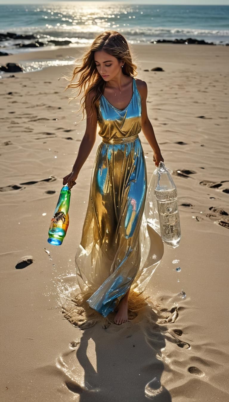 Golden Fairy on Beach with Rainbow Fairy Dust