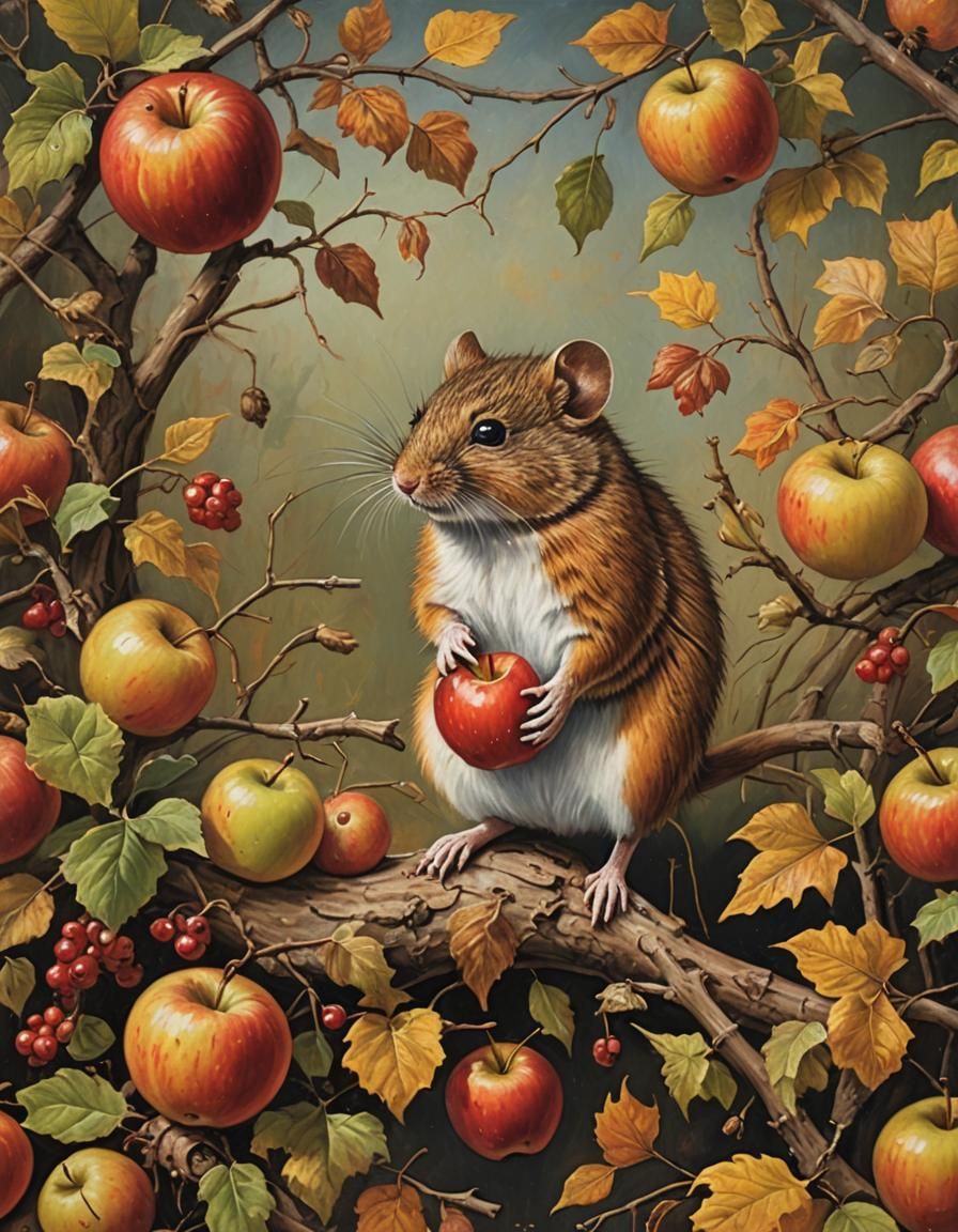 Rustic Autumn Harvest Mouse Folk Art
