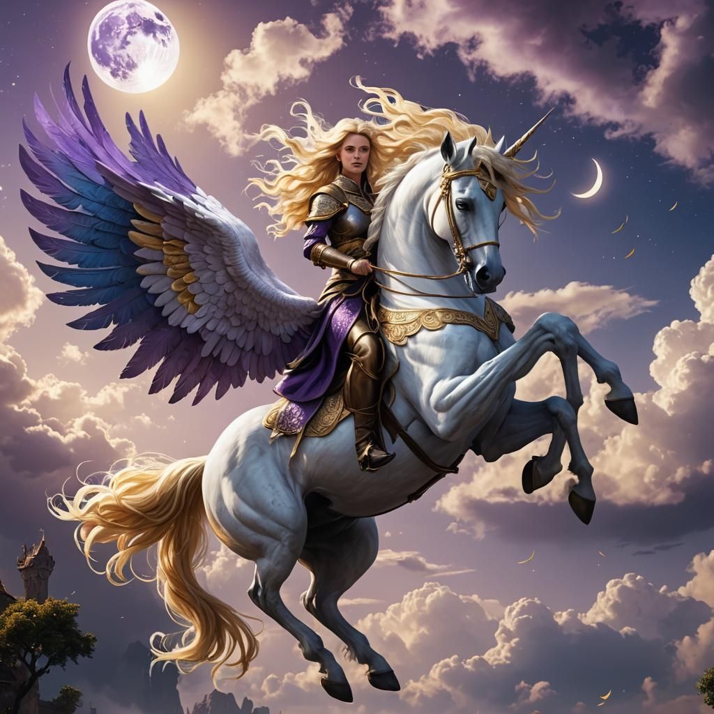 Girl and Pegasus Fly in Fantasy Art