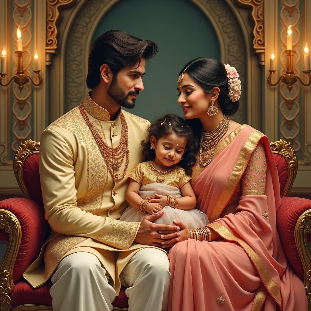 Indian Prince and Princess Family Portrait