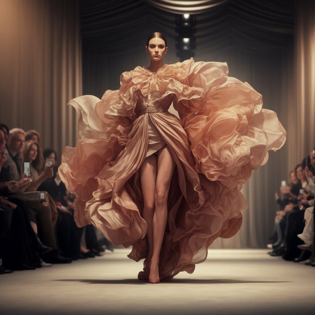 Glamorous Model Showcases Textured Fabrics on the Catwalk