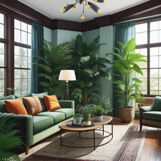 Vibrant Living Room with Plants in Natural Light