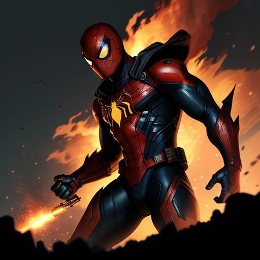 Spider-Man in Tactical Suit, Anime Sci-Fi Illustration