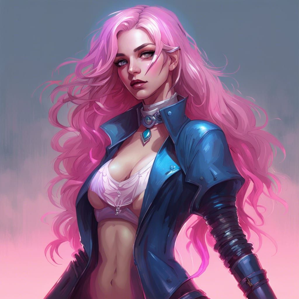 Woman with Pink Hair in Hyperdetailed Digital Art