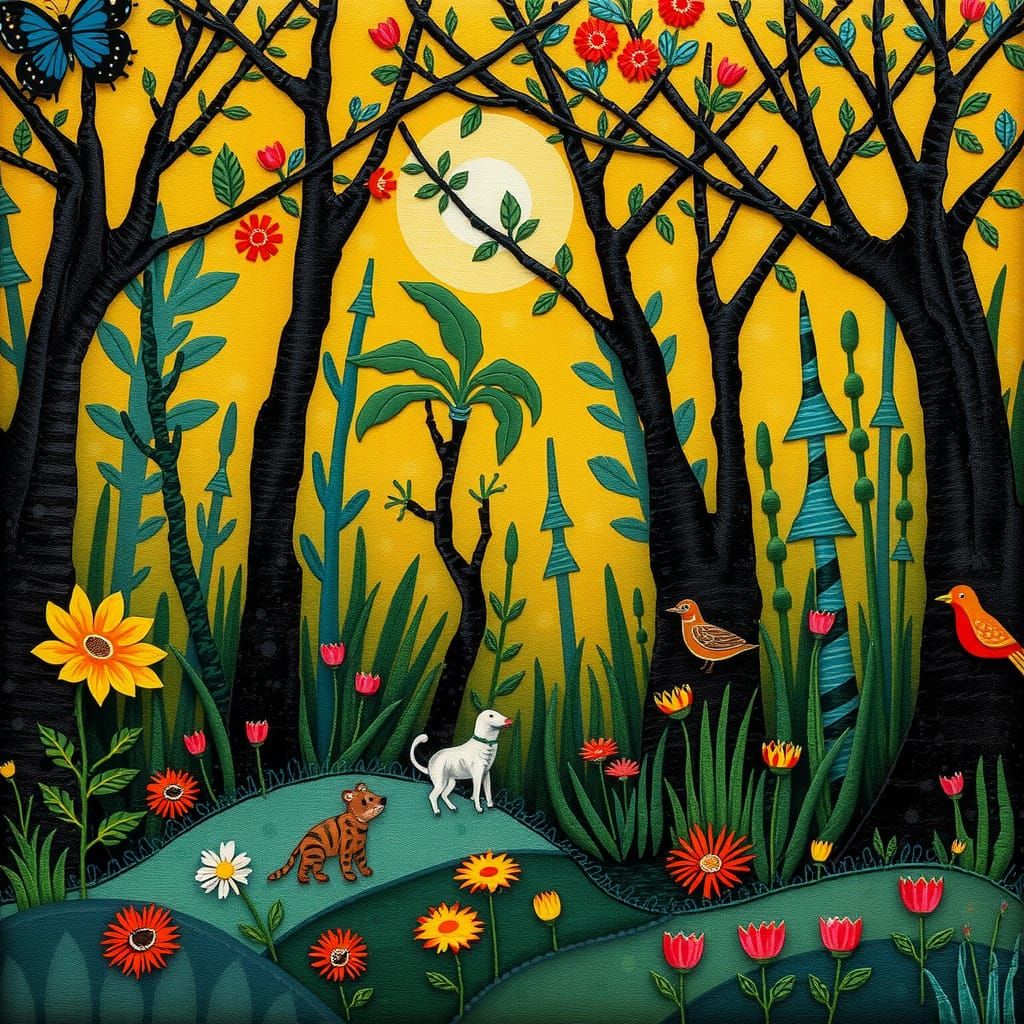 Joyful Jungle Forest in Art Brut Style