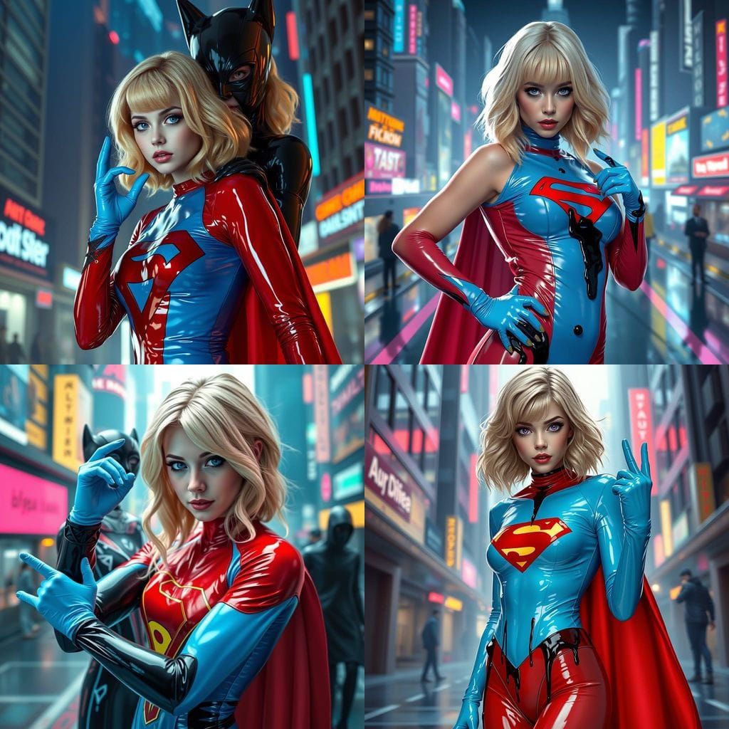 Supergirl vs Latex Villainess in Anime Style